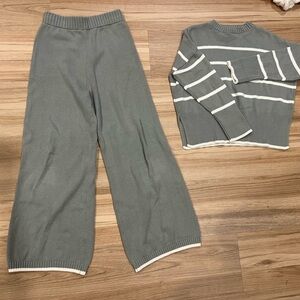 Sage Green Striped Sweater Set